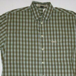 Guess Jeans Mens Short Sleeved Shirt Green Brown Checkered Cotton Size Large